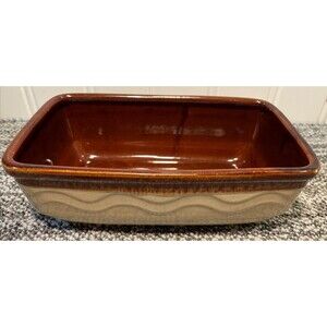 VTG Hubert Stoneware Glazed SC-10 Bread Baking Mold & Loaf Pan Brown And Tan USA